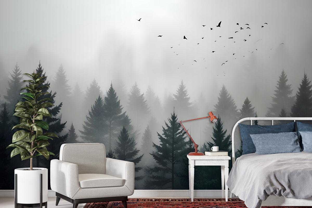 Dark Forest Misty Landscape Wallpaper Mural