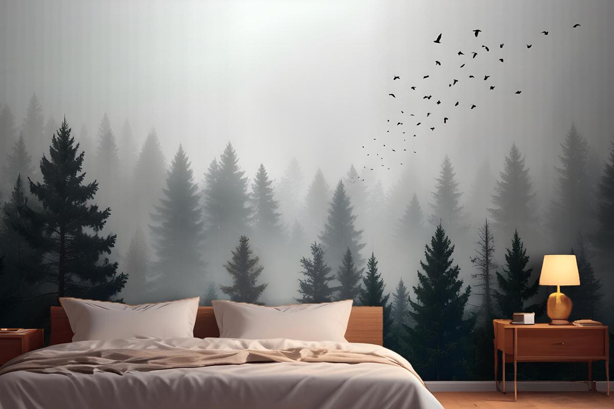 Dark Forest Misty Landscape Wallpaper Mural