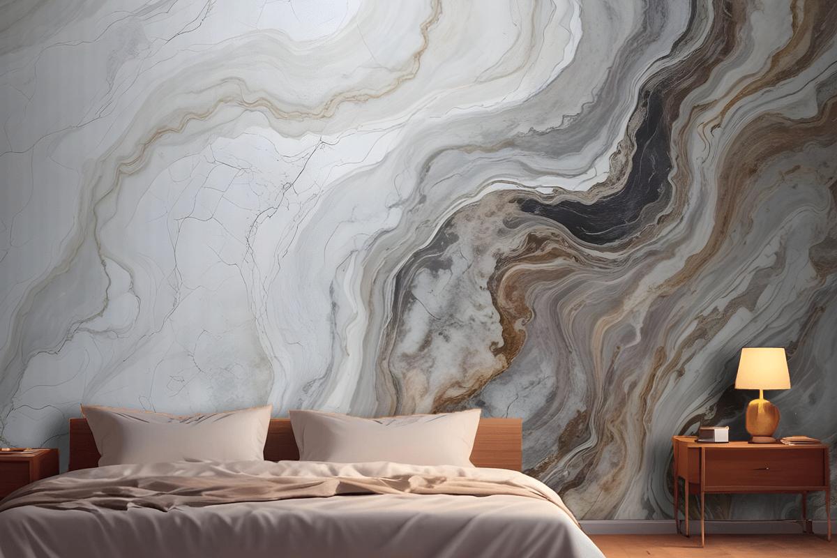 Dark Marble Gray And Brown Waves Wallpaper Mural