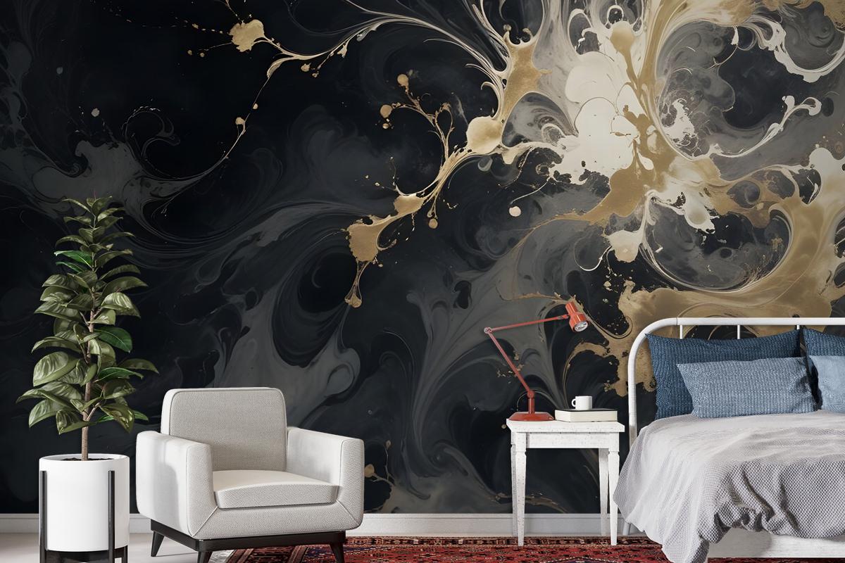 Dark Marble With Gold Faux Wallpaper Mural