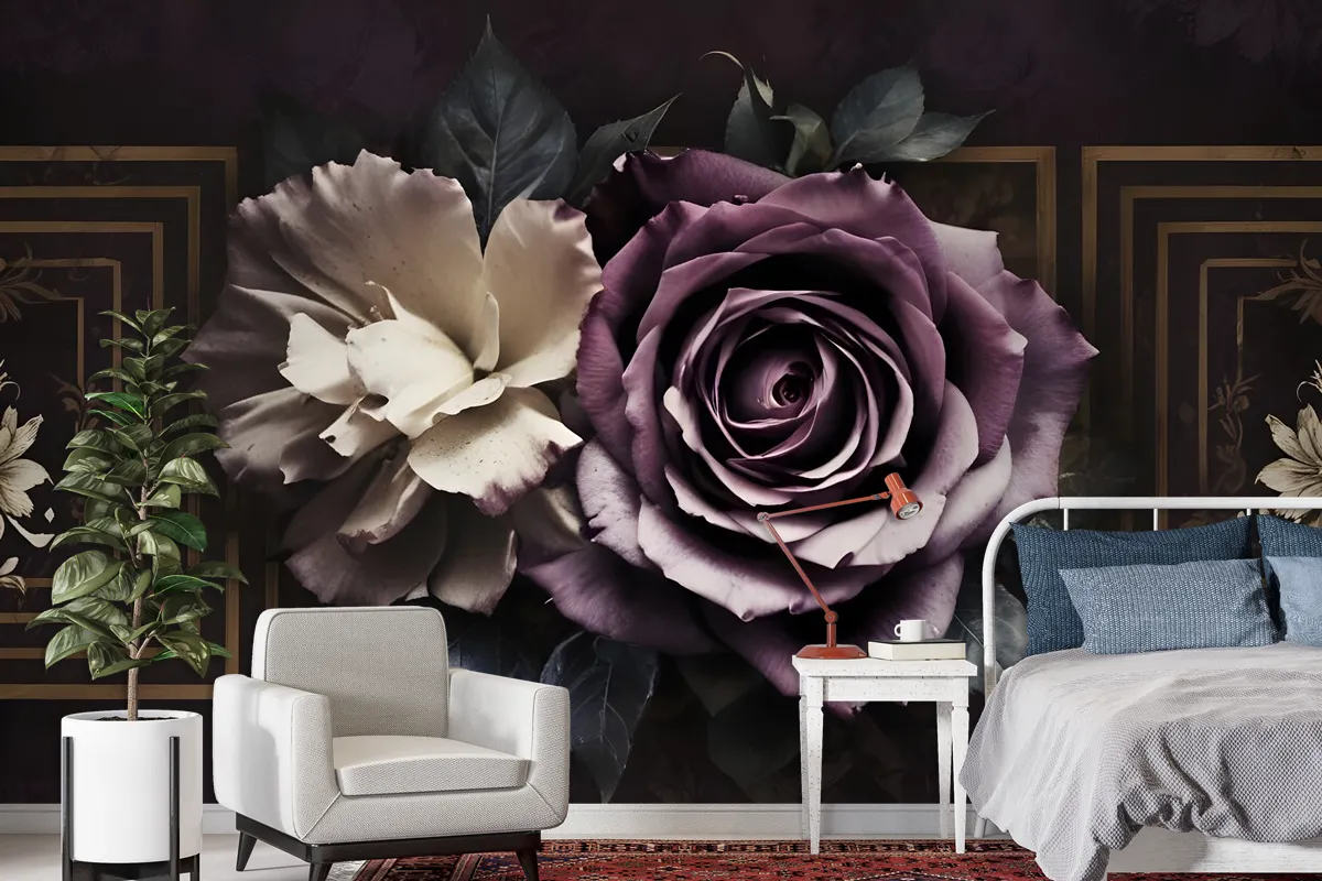 Dark Rose Floral Wallpaper Mural