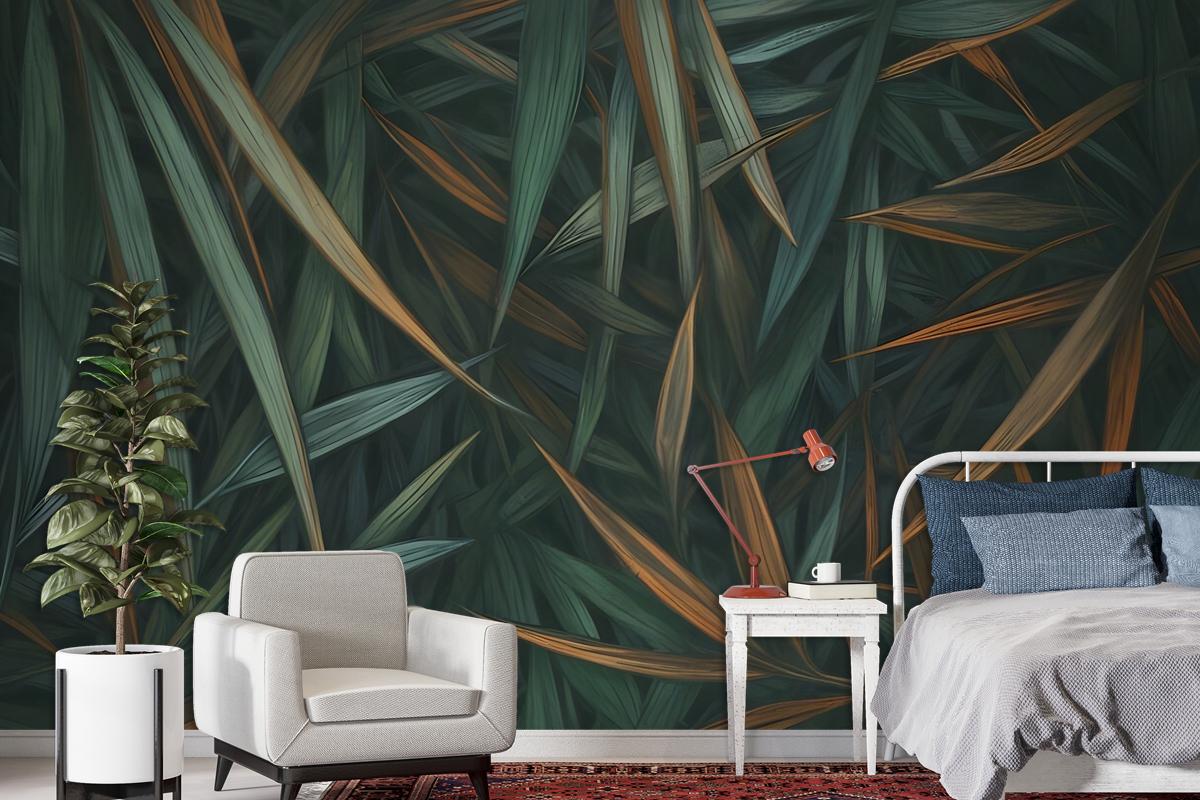 Dark Tropical Exotic Palm Leaf Wallpaper Mural