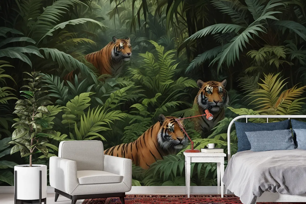 Dark Tropical Trees With Leopards Wallpaper Mural