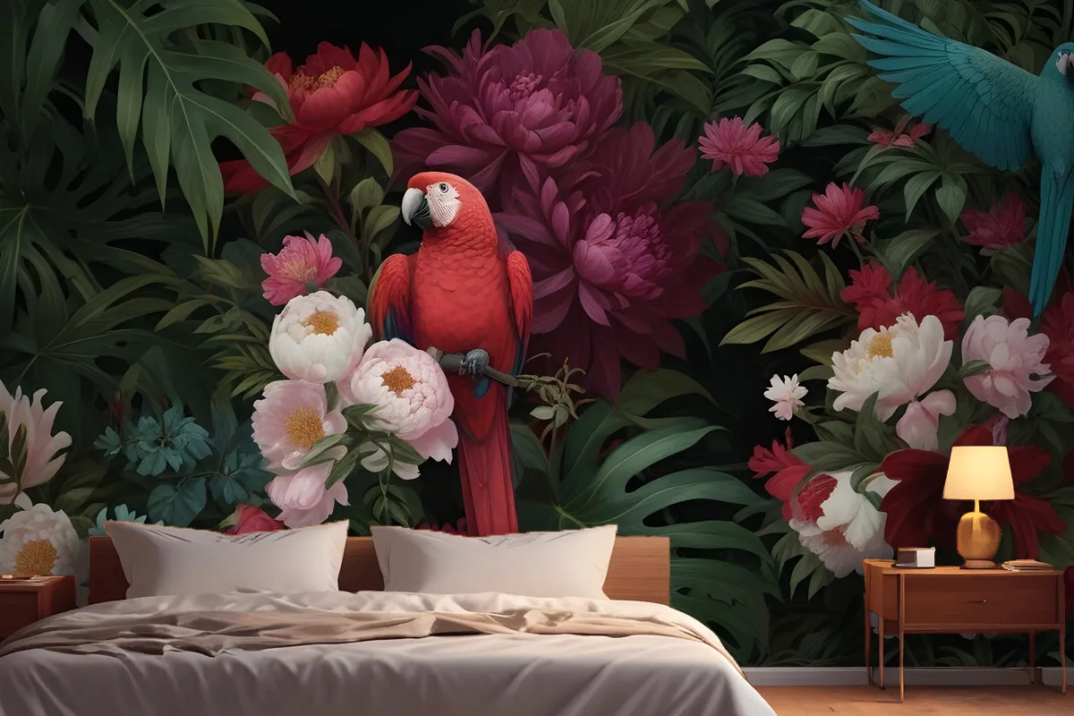Digital Painting A Vibrant Tropical Floral Arrange Wallpaper Mural