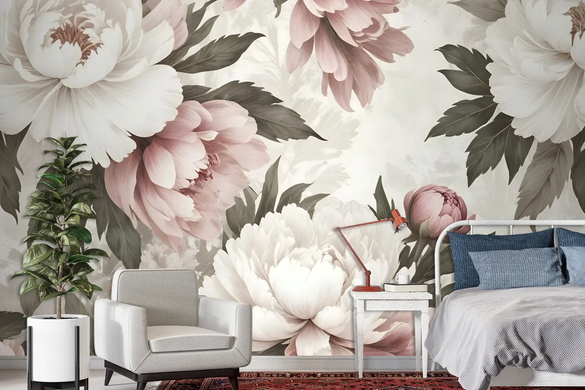 Dutch Pink Peony Floral Wallpaper Mural