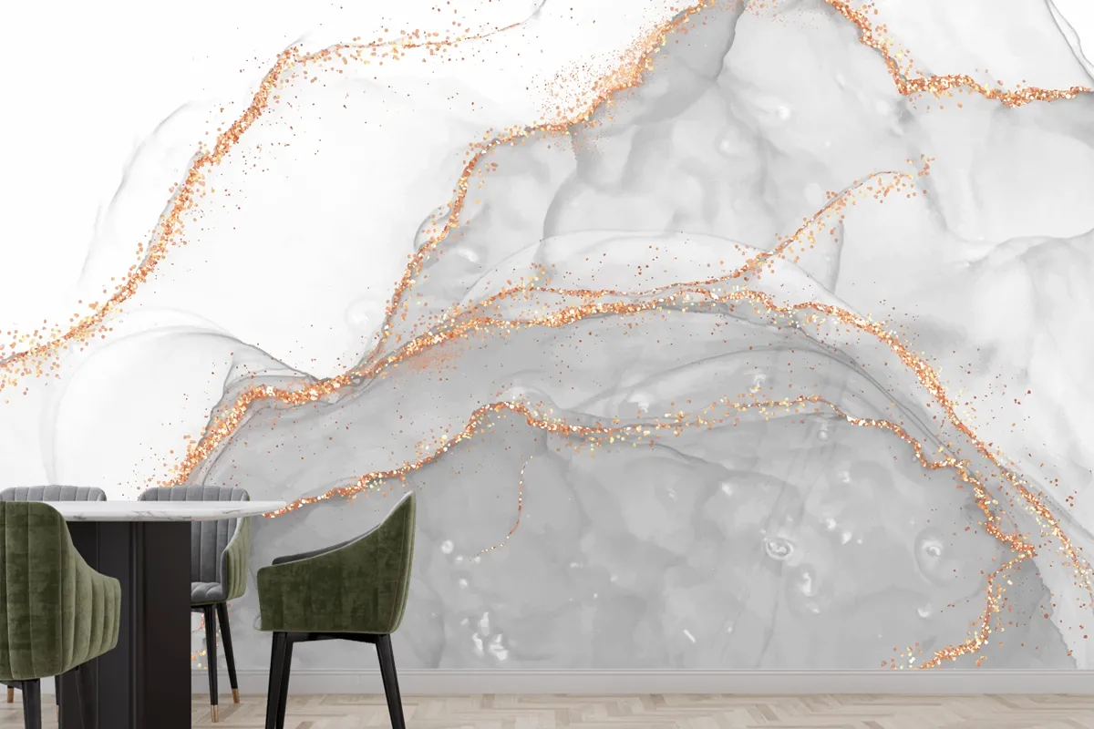 Elegant Alcohol Ink Design With Gold Glitter Elements Wallpaper Mural