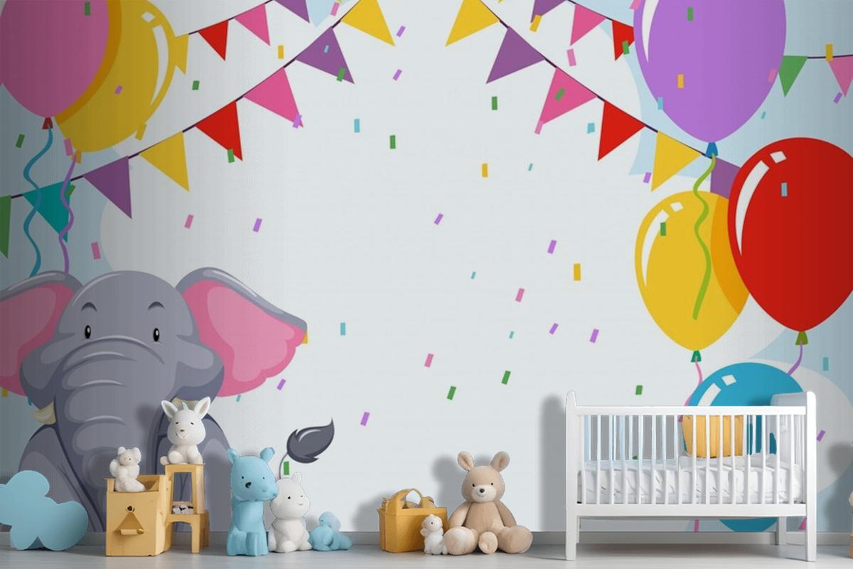 Elepehant On Birthday Template Wallpaper Mural