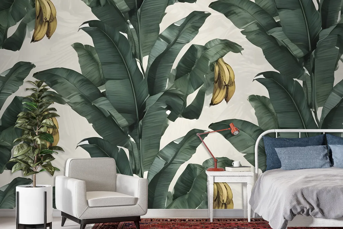 Exotic Banana Leaf Pattern Wallpaper Mural