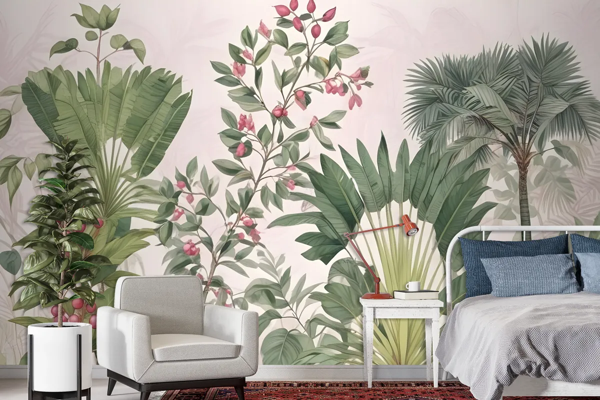 Exotic Leafs With Berries Wallpaper Mural