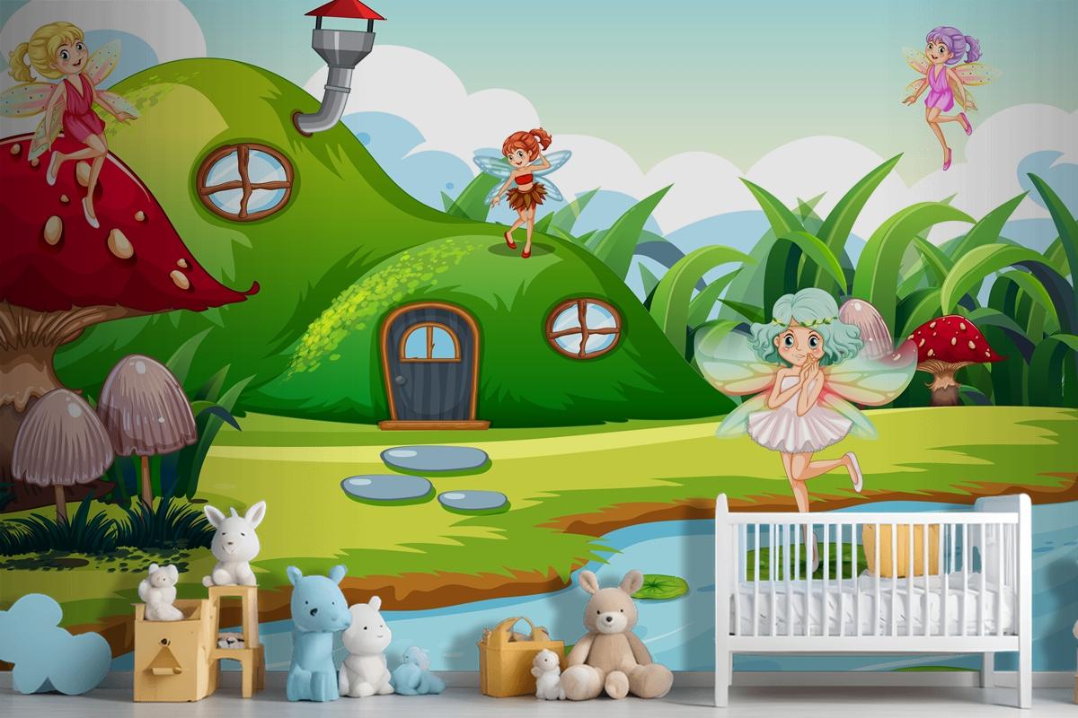 Fantasy Fairys In Green Scene Wallpaper Mural