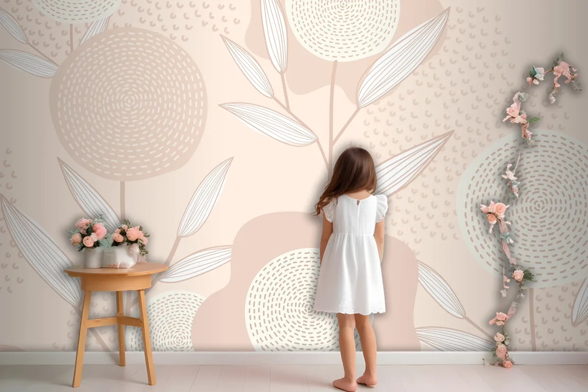 Feminine Floral Patterned Vector Background In Pink Wallpaper Mural