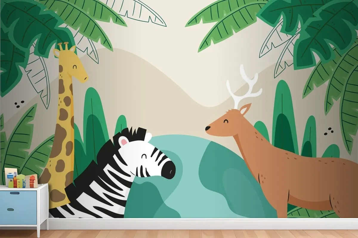 Flat Background For World Wildlife Day With Flora And Fauna Wallpaper Mural