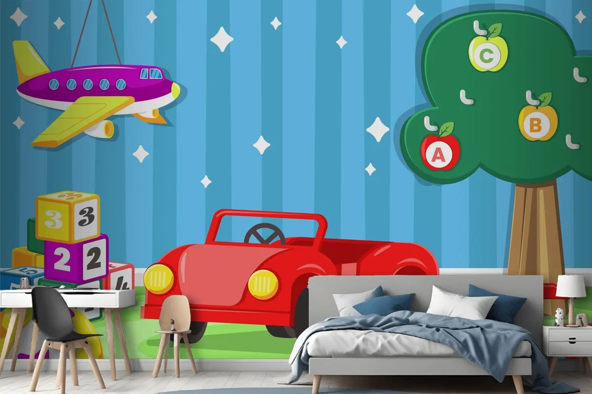 Flat Design Christmas Toys Boys Wallpaper Mural