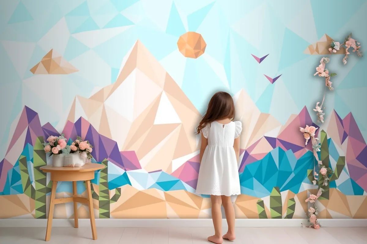 Flat Design Low Poly Landscape Wallpaper Mural