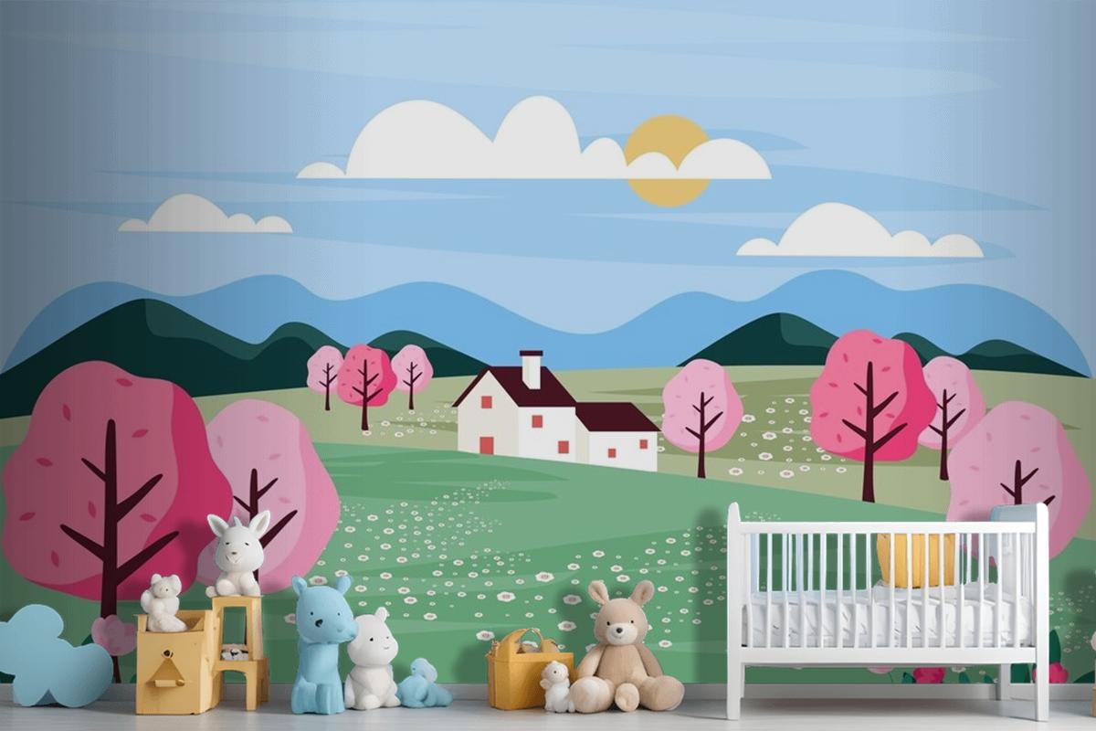 Flat Design Spring Landscape Wallpaper Mural