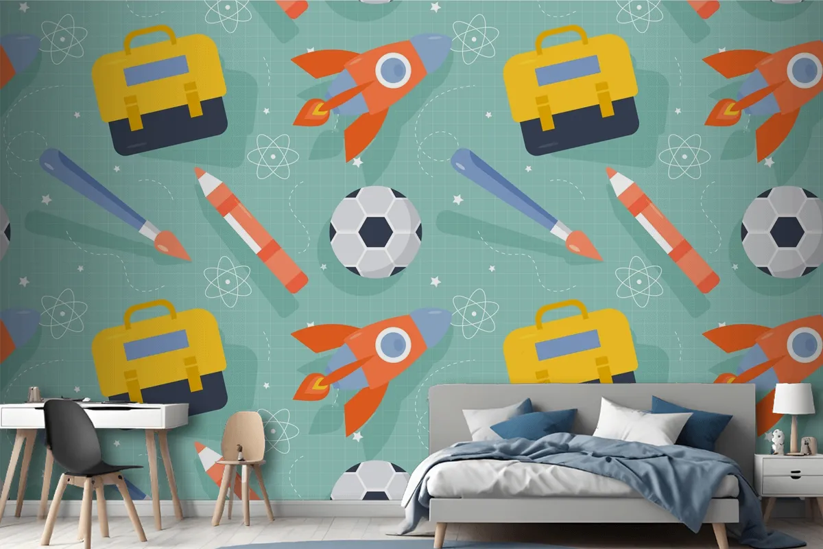 Flat Pattern Design For Back To School Wallpaper Mural