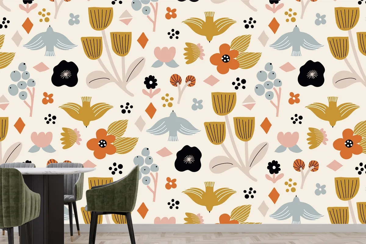 Flat Scandinavian Design Pattern Kitchen Wallpaper Mural