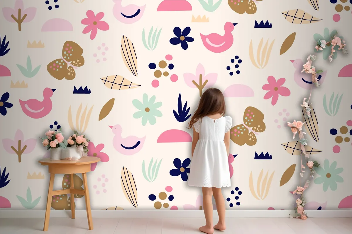 Flat Scandinavian Design Pattern Wallpaper Mural