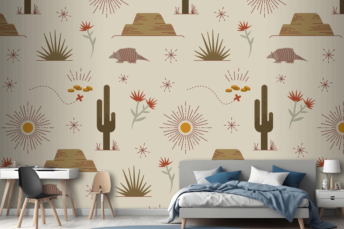 Flat Western Pattern Design Wallpaper Mural