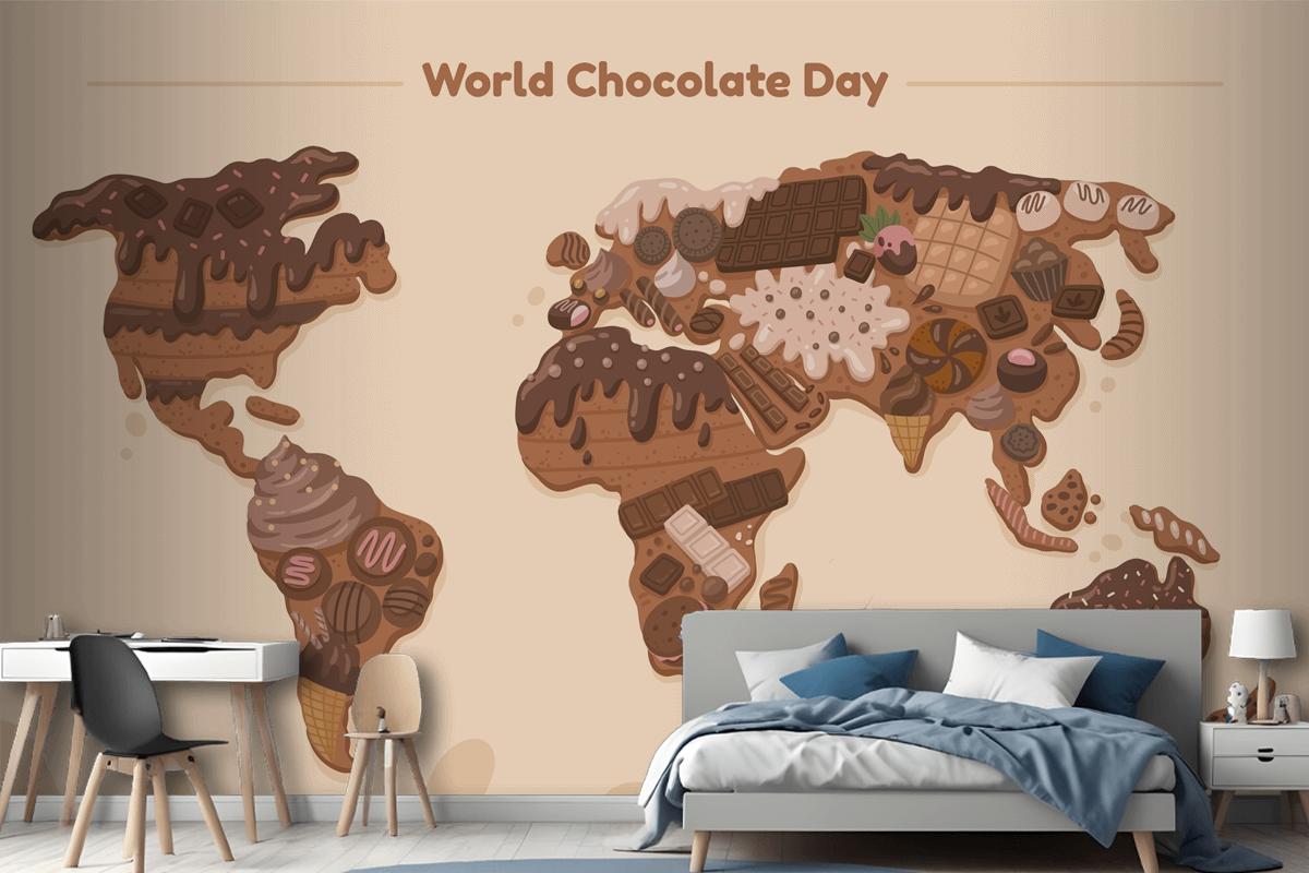 Flat World Map Chocolate Day Wallpaper Mural