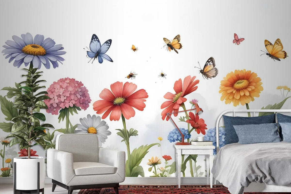 Floral Gardens With Butterflies Wallpaper Mural