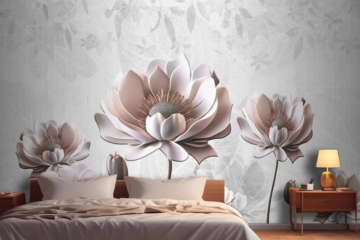 Floral Painting Light Gray Background Wallpaper Mural