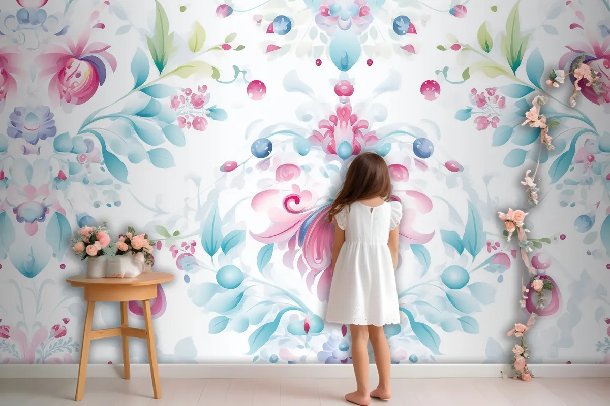 Floral Pattern Background Girl Wallpaper Mural