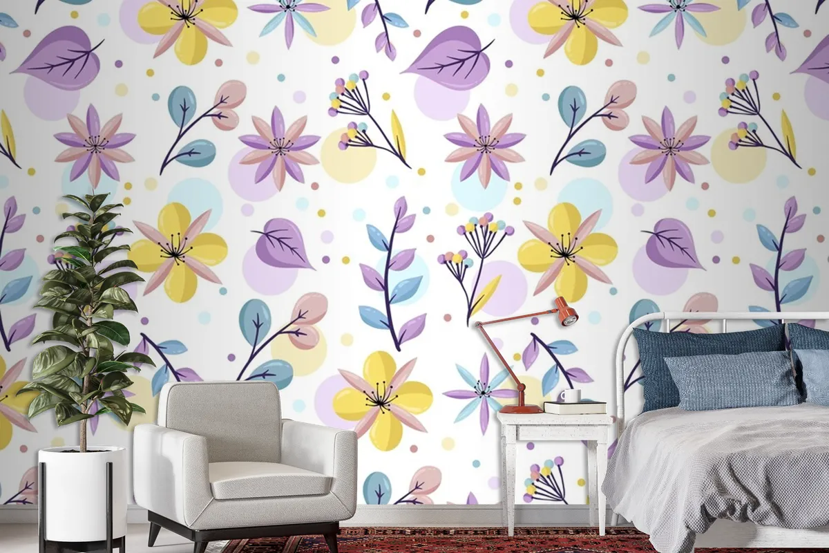 Floral Pattern With Pastel Colors Wallpaper Mural