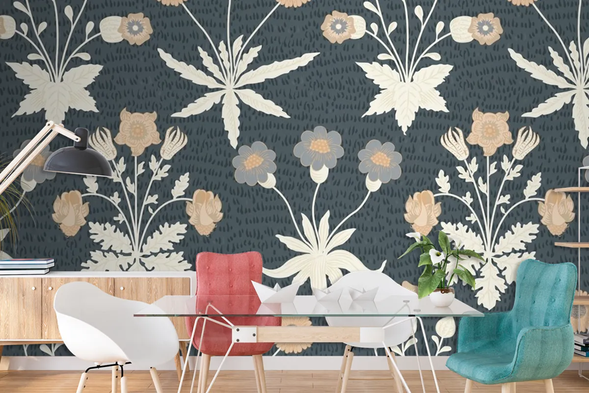 Floral Pattern Dining Room Wallpaper Mural