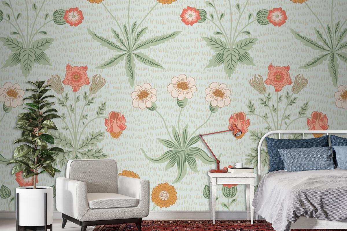 Floral Pattern Green Wallpaper Mural