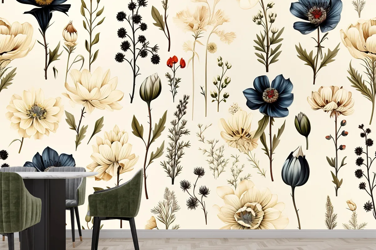 Floral Seamless Pattern Delicate And Vibrant Blooms Wallpaper Mural