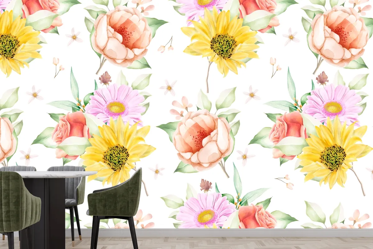 Floral Seamless Pattern Floral Blooming Wallpaper Mural