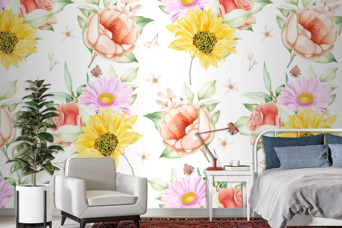 Floral Seamless Pattern Floral Blooming Wallpaper Mural