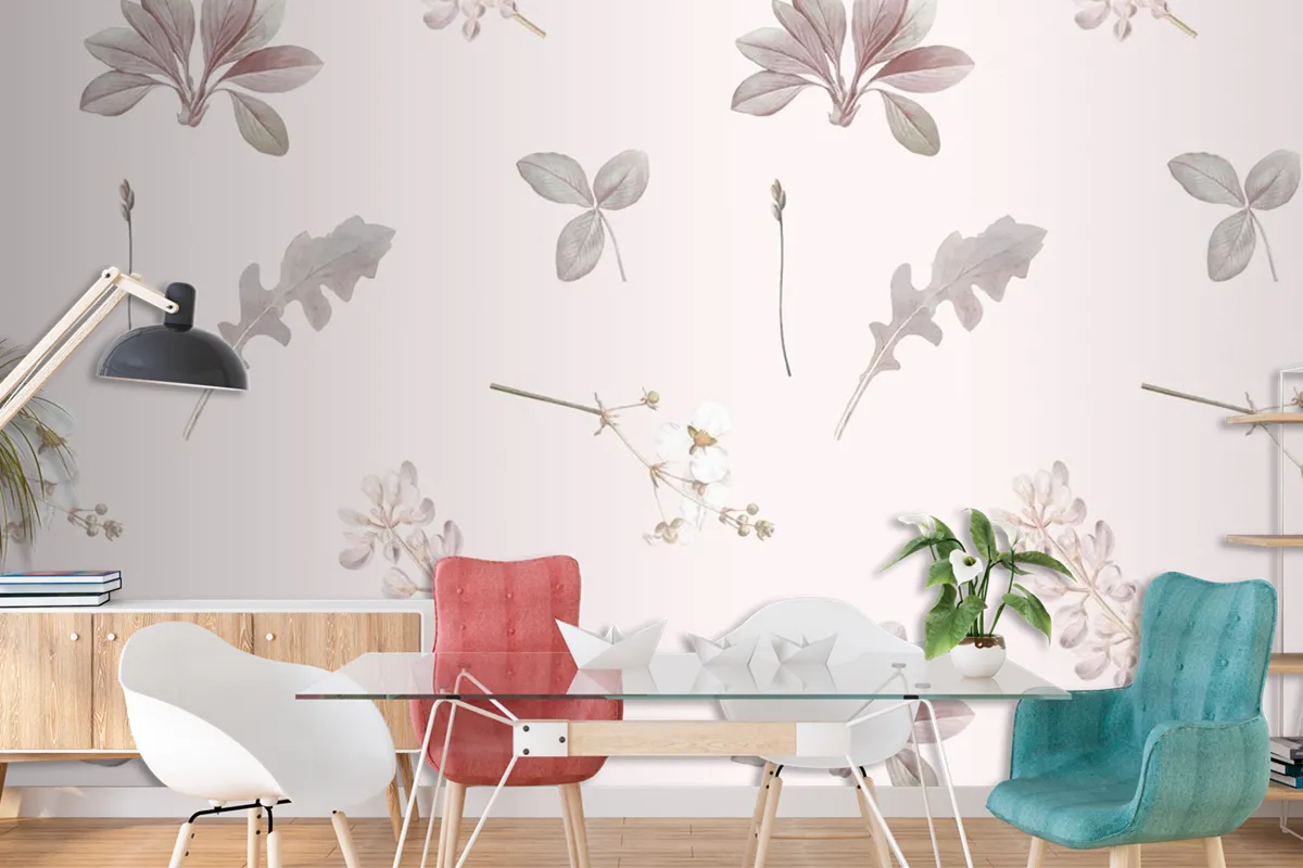 Floral Seamless Pattern On Gray Background Wallpaper Mural