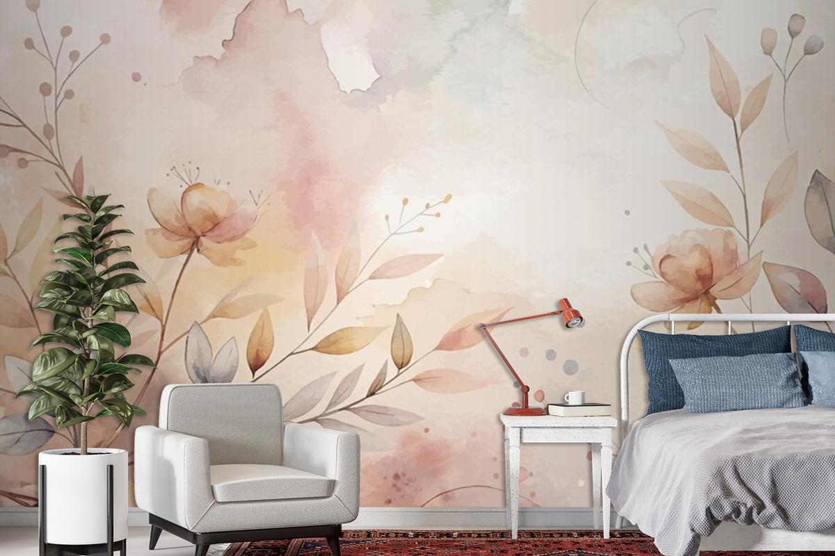 Floral Watercolor Silhouette Background Wallpaper Mural