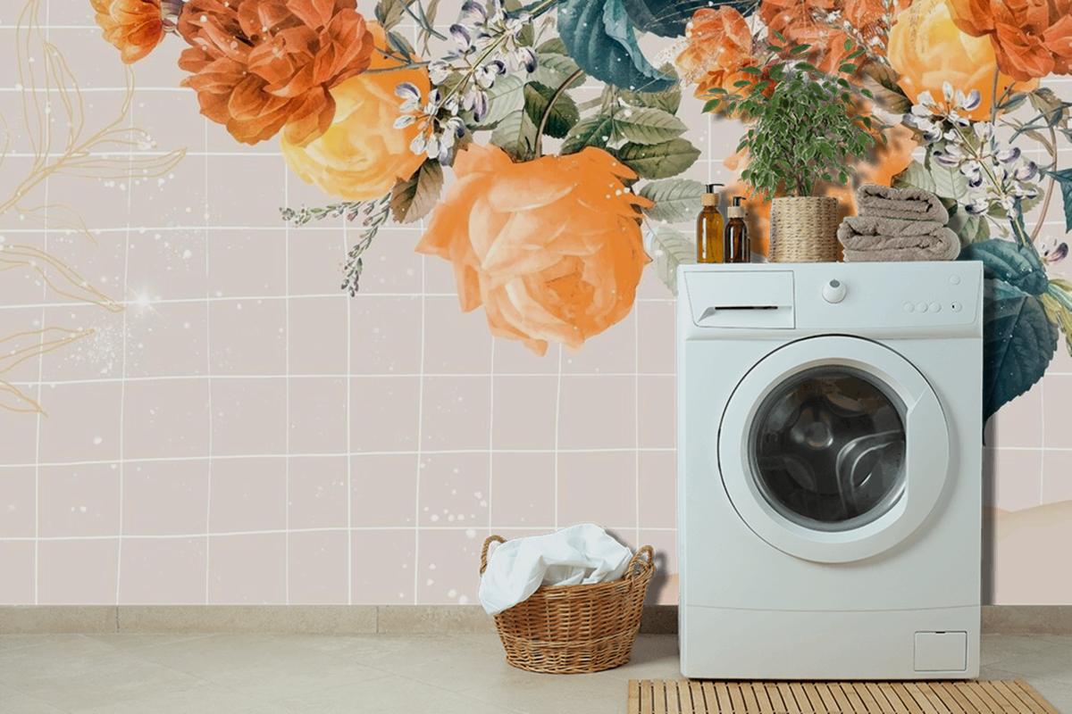 Flower Background Aesthetic Border Laundry Room Wallpaper Mural