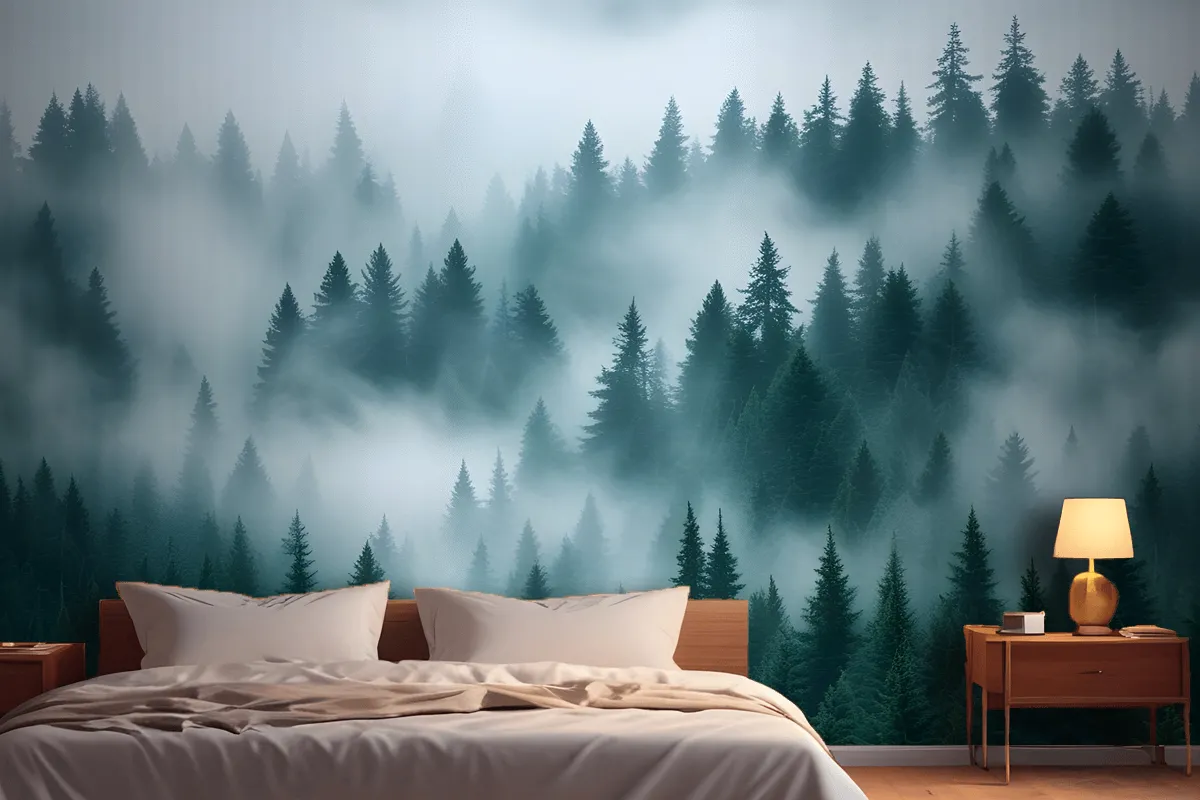 Foggy Pine Forest Wallpaper Mural