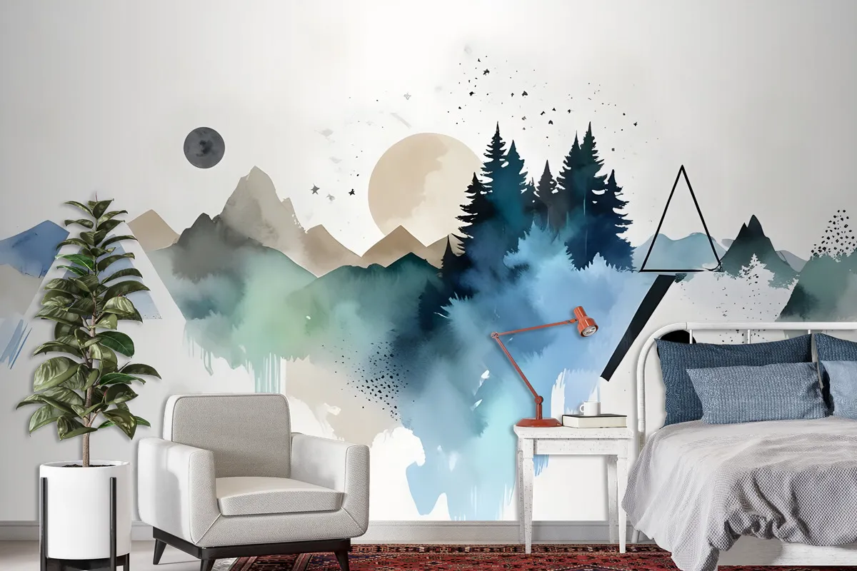 Forest Geometric Pattern Wallpaper Mural