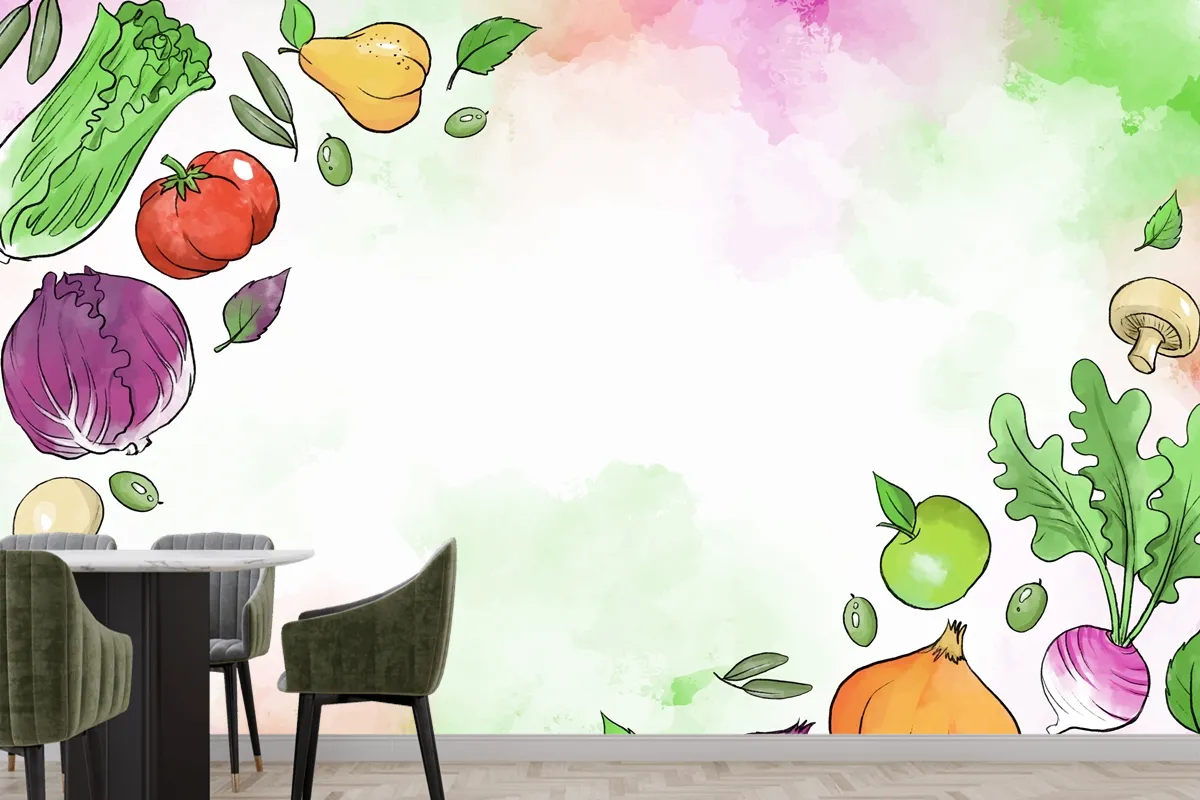 Fruit And Vegetables Hand Drawn Wallpaper Mural