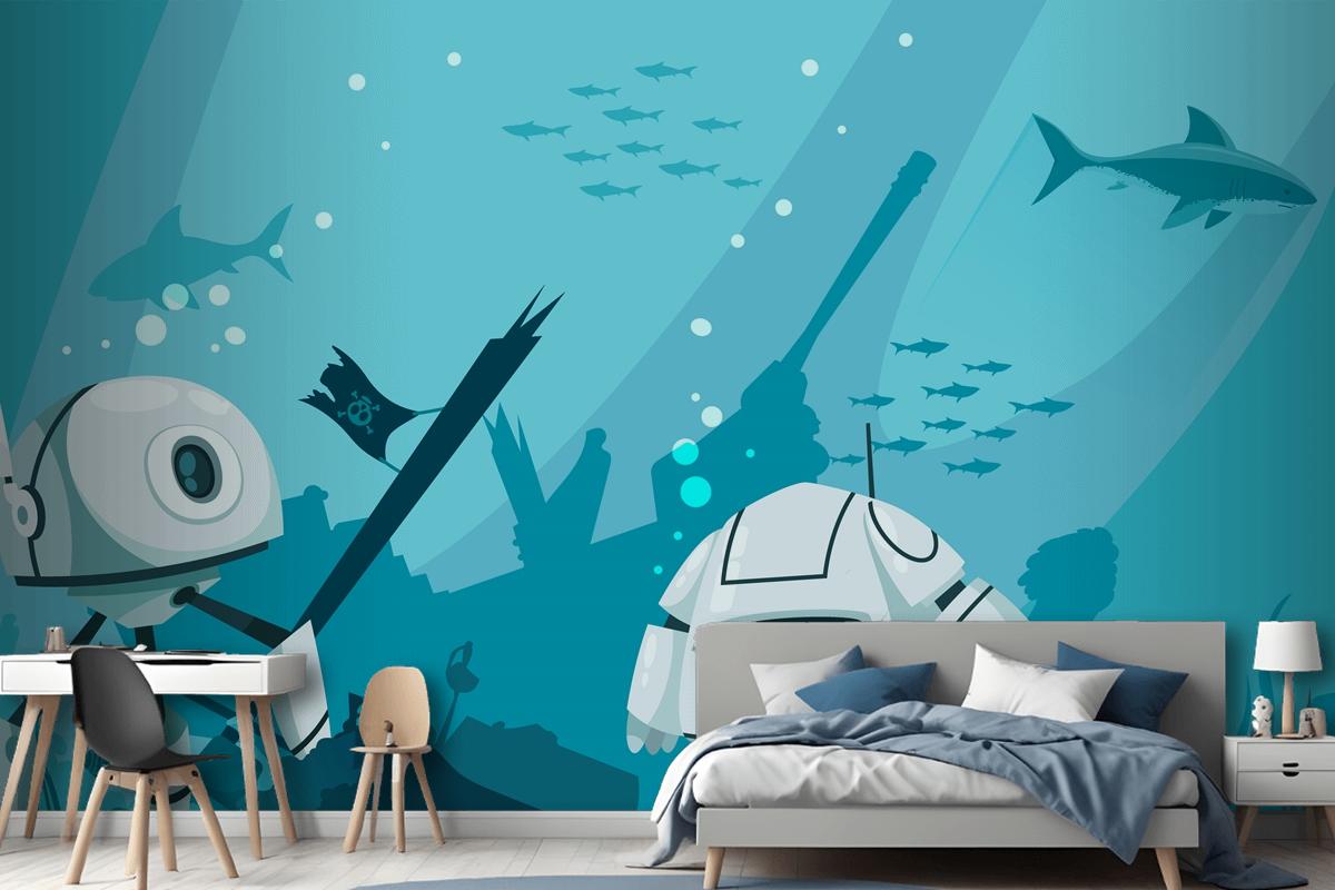 Futuristic Robots Marine Composition Wallpaper Mural