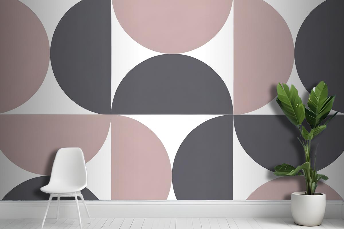 Geometric Shapes In Shades Of Gray And Pink Arranged Wallpaper Mural