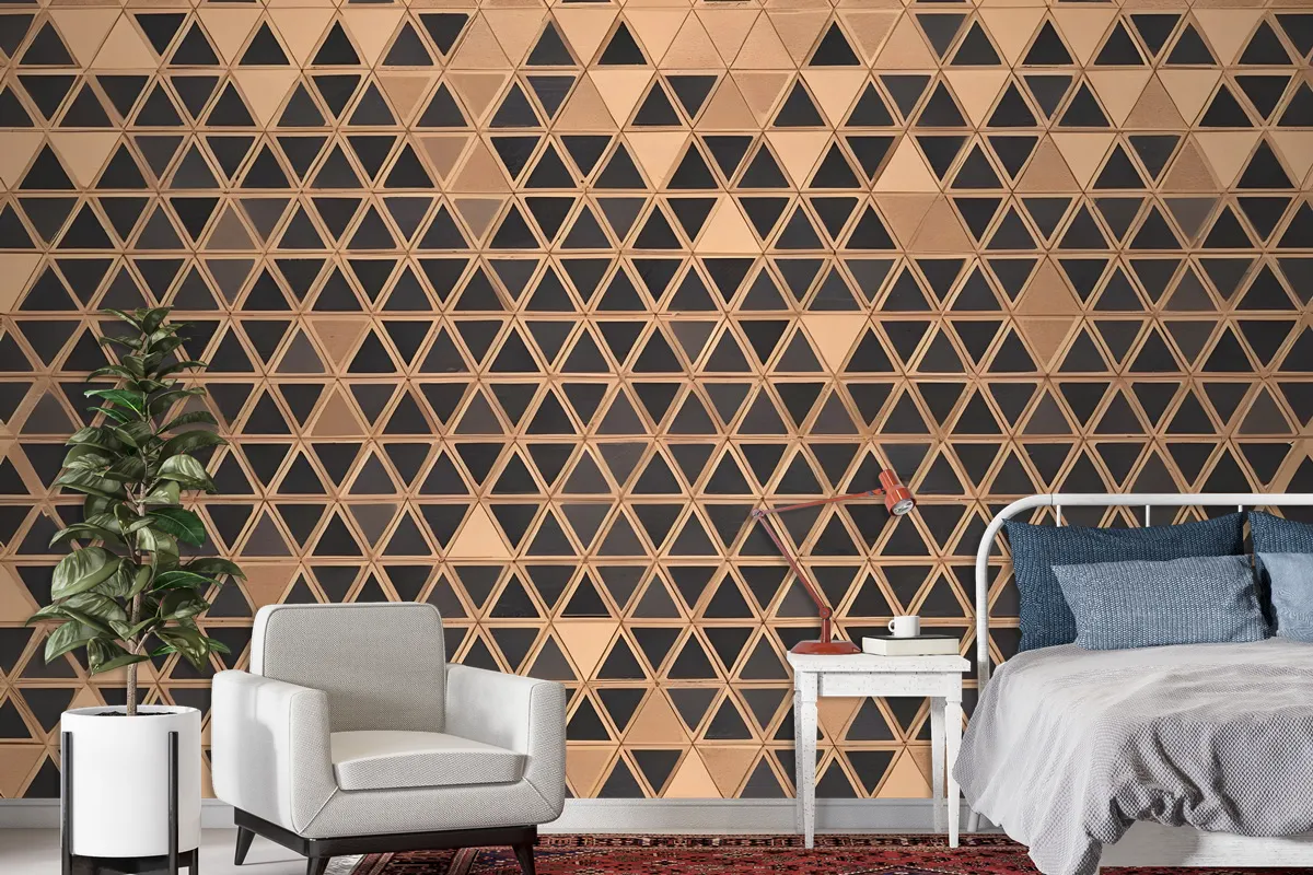 Geometric Triangle Shape Wood Texture Effect Wall Mural