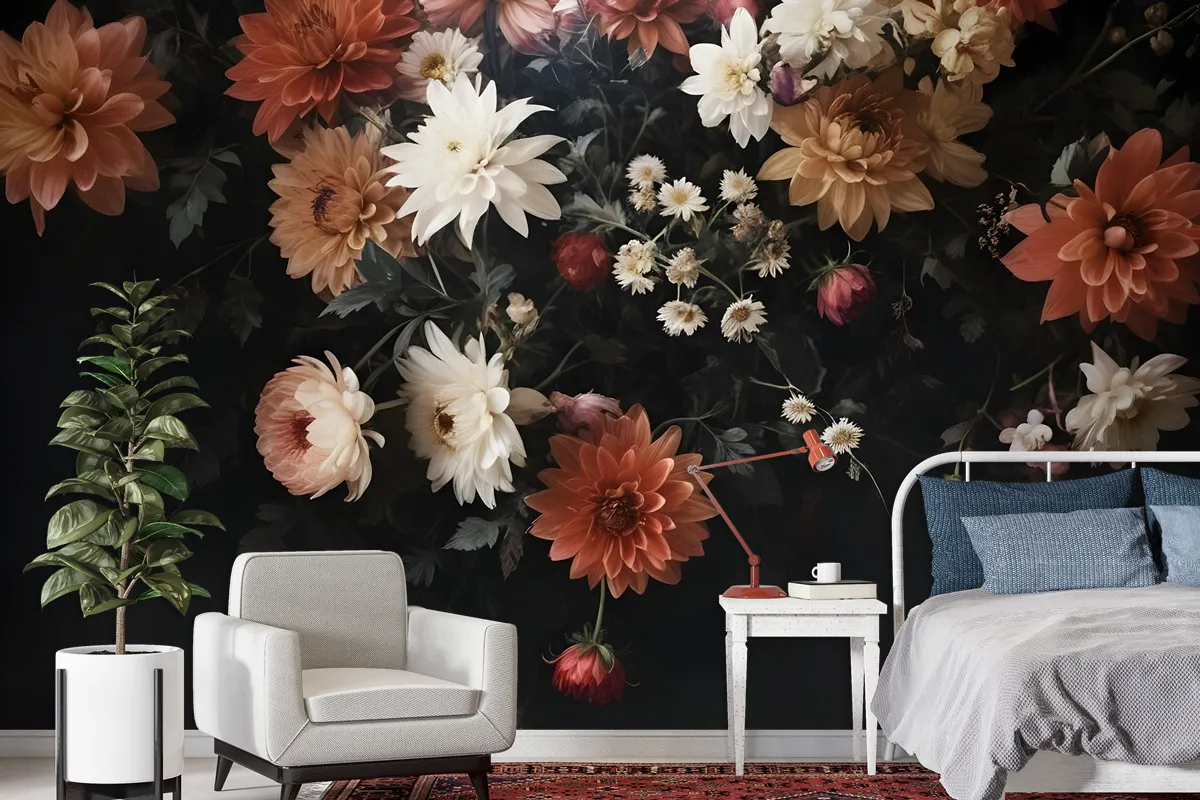 Golden Age Large And Dark Floral Wallpaper Mural