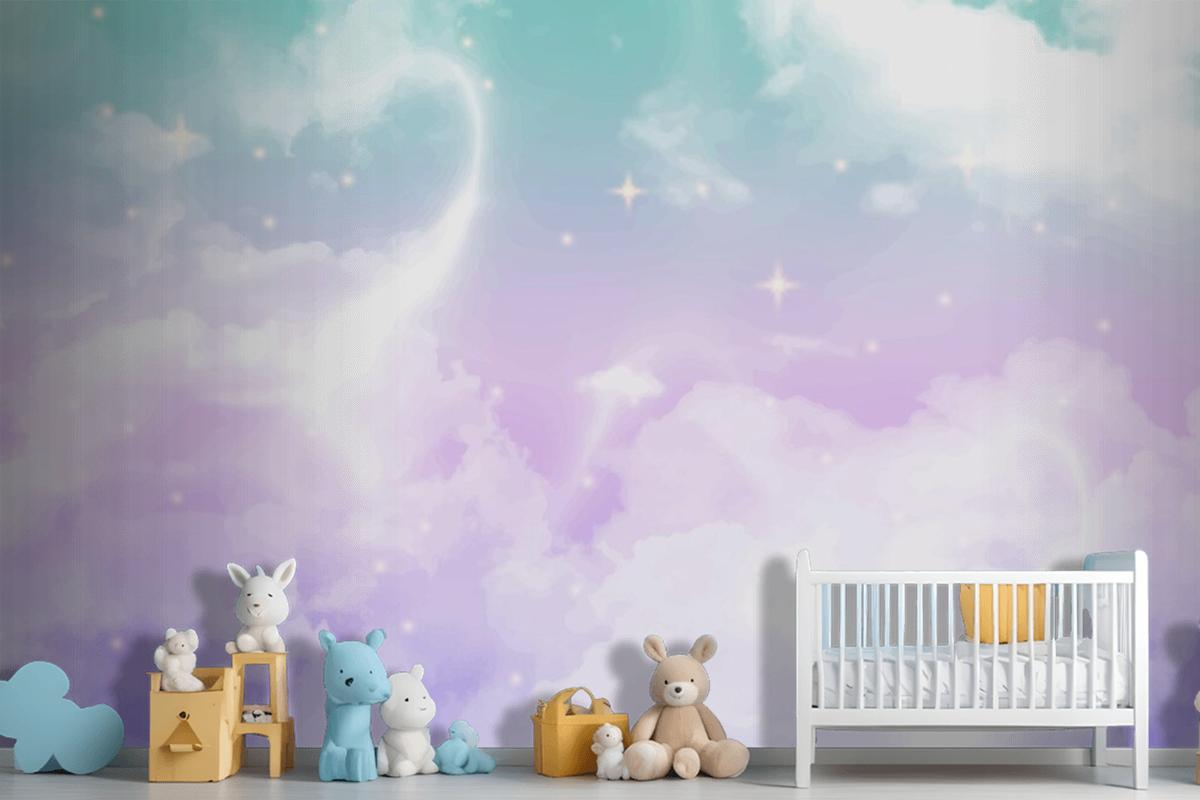 Gradient Pastel Sky Girl Wallpaper Mural