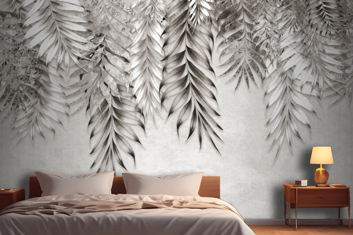 Gray And White Branches Trees Leaves On Drawing Wallpaper Mural