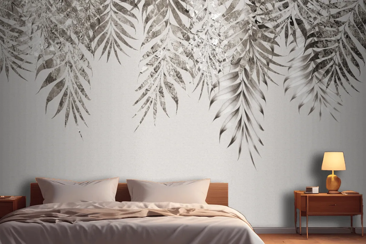 Gray Branches Tree Leaves In Drawing Wallpaper Mural