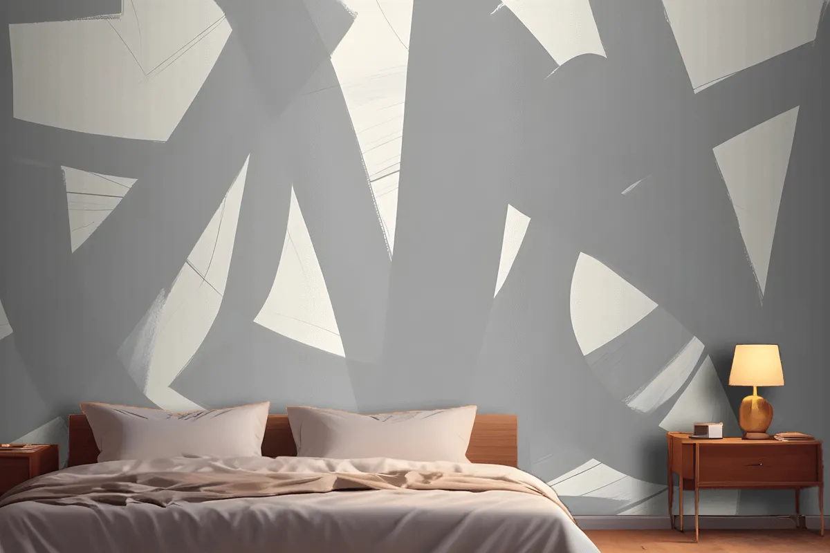 Gray Japanese Calligraphy Abstract Wallpaper Mural