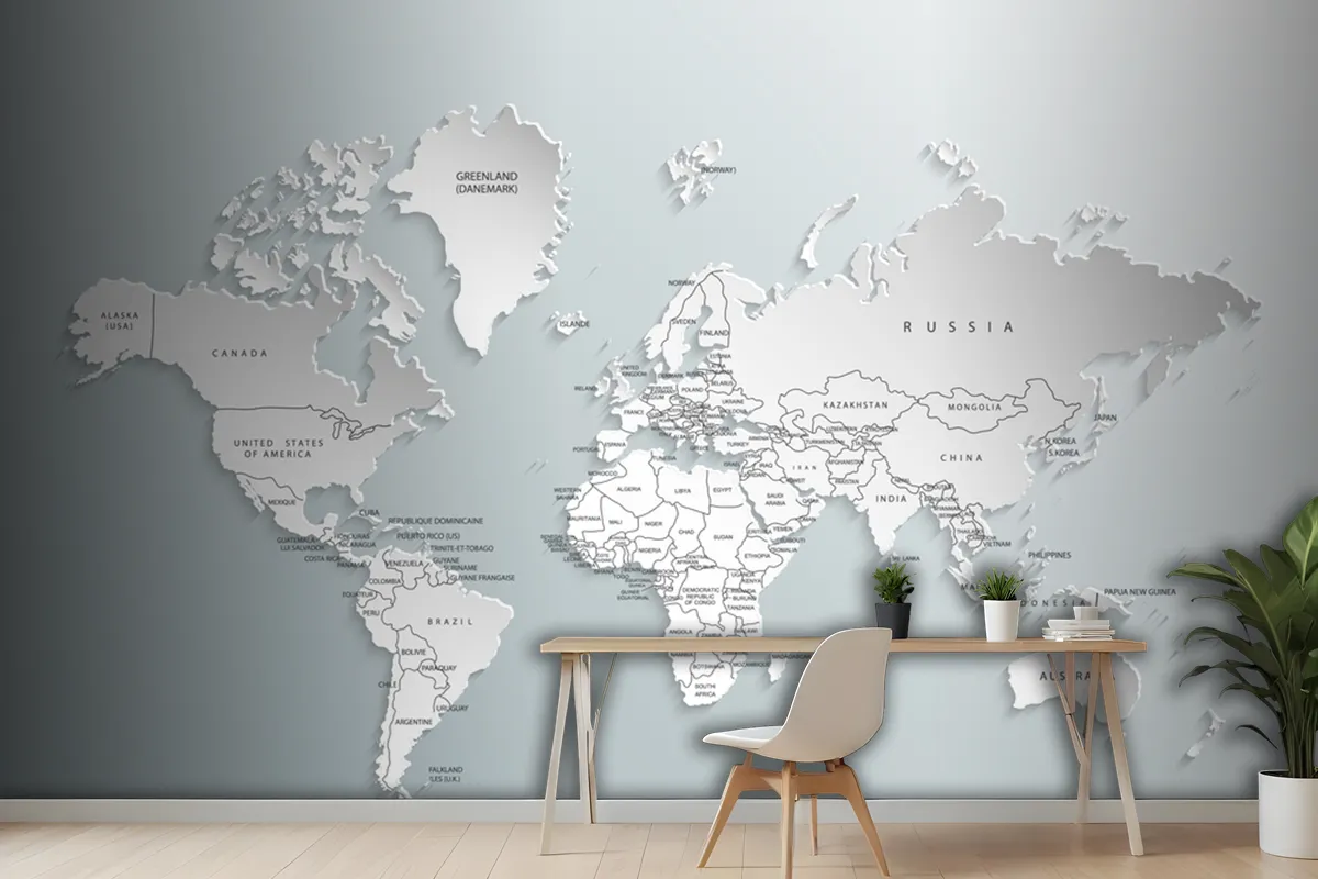 Gray World Map Countries Wallpaper Mural