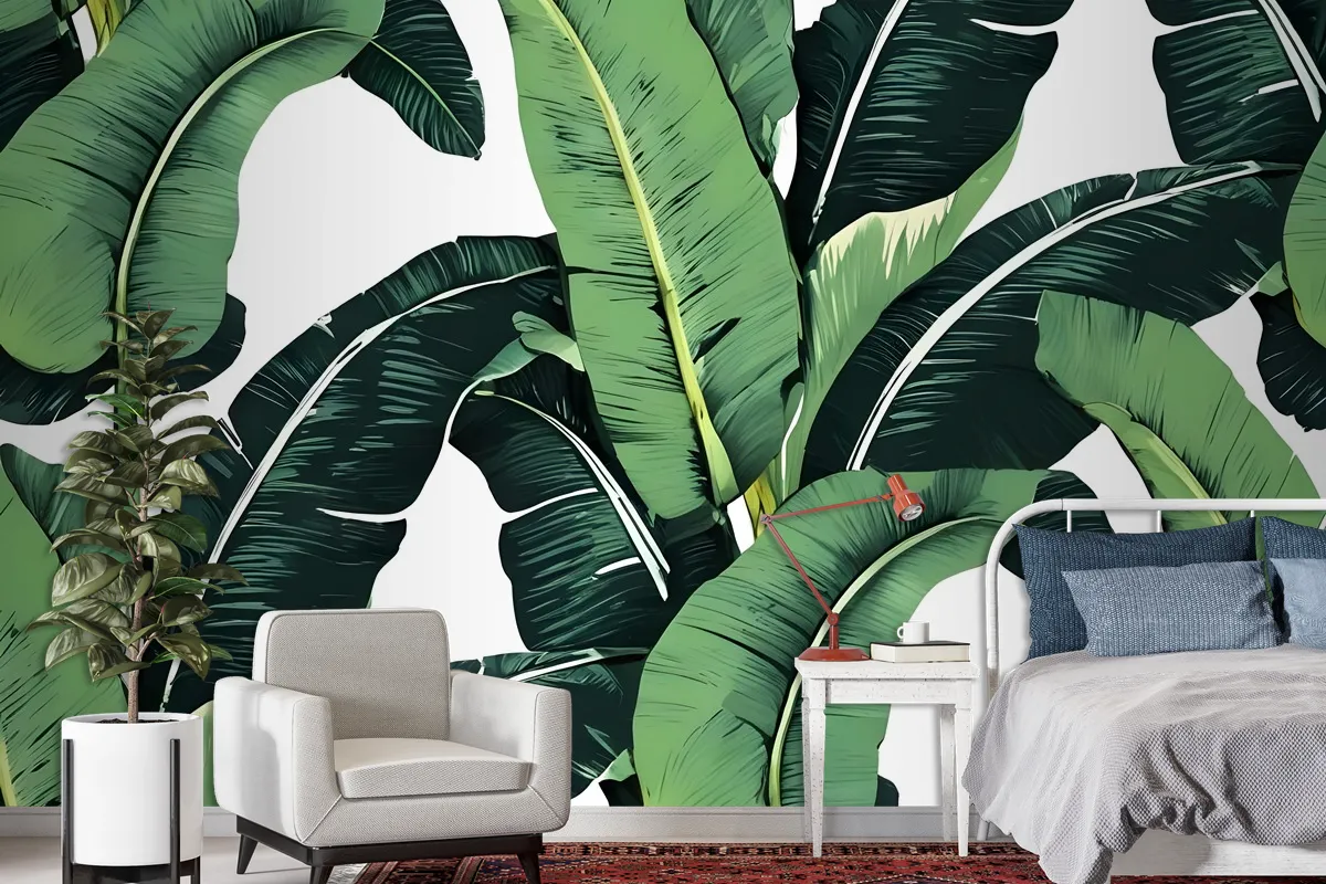 Green Banana Leaf Pattern Wallpaper Mural