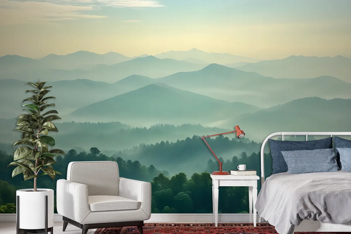 Green Mountain Silhouette Wallpaper Mural